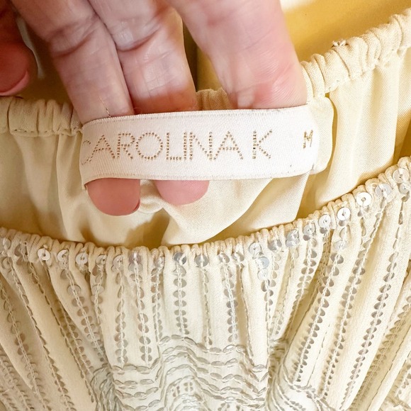 Anthropologie Carolina K Women’s Charo Off Shoulder Cream Sequined Boho Dress - Picture 5 of 14